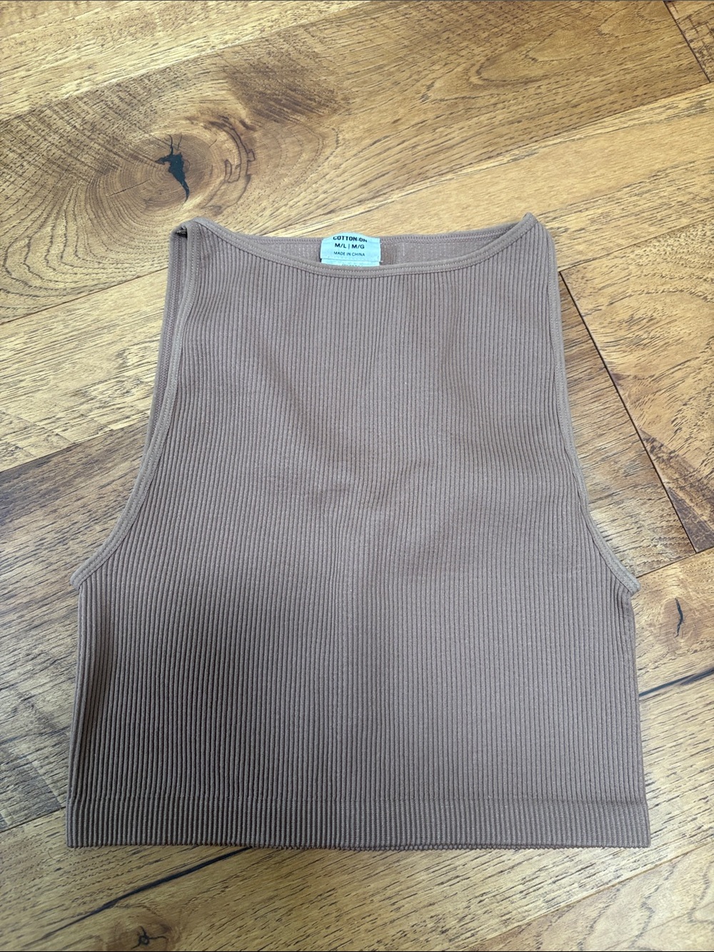 Cotton On Ribbed High Neck Cropped Tank - Brown